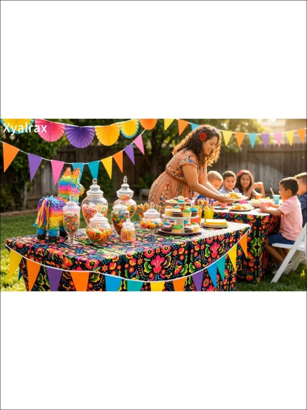 2 Pc Mexico Tablecloth Set 6 FT Stretch Spandex Fiesta Party Decor